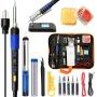 65W Soldering Iron Kit Electronics - 110V LCD Digital Soldering Iron Adjustable Temperature, Wire & Cutter, Stand, Soldering Iron Tip Set, Desoldering Pump, Solder, Tweezers, Soldering Flux Paste