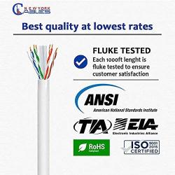 Newyork Cables Cat6 Riser (CMR) 1000ft - 4 Pair Solid 23AWG, Ethernet Cable 1000 ft Outdoor - 550MHz 10 Gigabit Speed, Unshielded Twisted Pair (UTP), Bulk Ethernet Cable - White