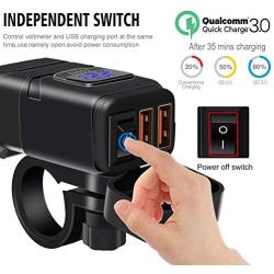 Motorcycle Charger SAE to USB Car Charger Adapter with Voltmeter, Dual USB Super Fast Charger,Auto Splitter Fast Charging for Smart Phone Tablet GPS Compatible with iPhone & Android (Blue Light)