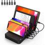Charging Station for Multiple Devices 6 Short Mixed Charging Cables Multi USB Charger Station Organizer for Cell Phones Apple Samsung Tab Electronics Tech Gadget Gift -Black