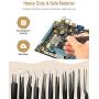 Precision Tweezers Set, ATMOKO 12 PCS ESD Tweezer Set, Anti-Static Stainless Steel Tweezers Kit Curved Tweezers for Craft, Jewelry, Electronics