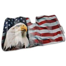 BDK Patriotic USA Eagle Flag Front Windshield Sunshade-Accordion Folding Auto Shade for Car Truck SUV-Blocks UV Rays Sun Visor Protector-Keeps Your Vehicle Cool-58 x 28 Inch