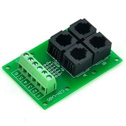 Electronics-Salon RJ11/RJ12 6P6C Jack 4-Way Buss Breakout Board, Terminal Block, Connector.