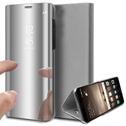 PHEZEN Compatible with Samsung Galaxy S20 Ultra Case Mirror Makeup Case Clear View Window PU Leather Folio Flip Case Wallet Case & Card Holder Slots Magnetic Kickstand Full Body Protective Case,Silver