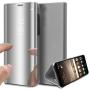 PHEZEN Compatible with Samsung Galaxy S20 Ultra Case Mirror Makeup Case Clear View Window PU Leather Folio Flip Case Wallet Case & Card Holder Slots Magnetic Kickstand Full Body Protective Case,Silver