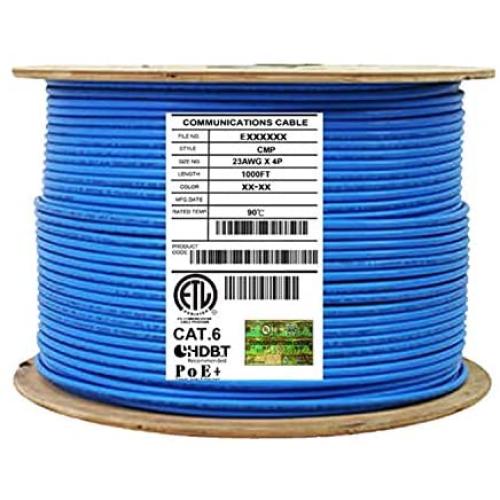 CAT6 Shielded Plenum (CMP), 1000ft, F/UTP 23AWG, Solid Pure Copper, 550MHz, UL Certified, UL-LP Certification, Bulk Ethernet Cable Reel in Blue