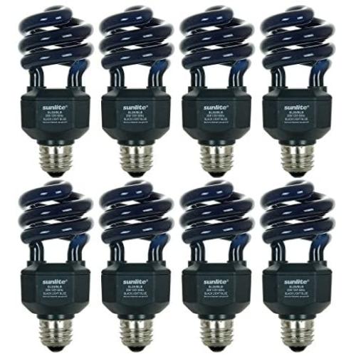 Sunlite 05647-SU CFL Black Light Bulb (BLB), Perfect for Halloween, Spiral Blacklight, 20 Watts, 120 Volts, Medium Base (E26), 463nm, UL Listed, 8 Pack, 8 Count
