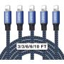 UNEN iphone Charger（3/3/6/6/10FT）5 Pack-Black and Blue