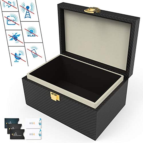 Faraday Car Key Fob Protector Box, Dimgogo PU Leather Faraday Cage with 5 RFID Signal Blocking Sleeves for Car Keys, Credit Cards and Phones - Weave Pattern