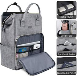 Laptop Backpack for Women Men, Travel Backpack for 15.6 Inch Laptop with RFID Pocket, USB Charging Port Water Resistant Durable Carry on Bag, Backpack Purse for Doctor Nurse Teacher Work, Grey