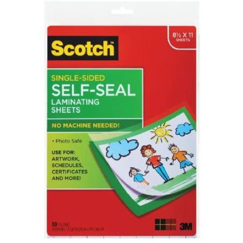 Scotch Self-Seal Laminating Sheets, 50 Sheets, Single Sided, Letter Size (LS854SS-50)