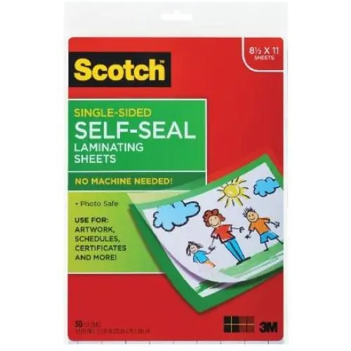 Scotch Self-Seal Laminating Sheets, 50 Sheets, Single Sided, Letter Size (LS854SS-50)