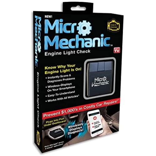 Ontel Micro Mechanic | ODB2 Portable Check Engine Car Code Reader Diagnostic Tool Scanner| Bluetooth Wireless, Compatible for iOS & Android, As Seen on TV