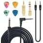 SUNYIN Electric Guitar Cable,Guitar Amp Cord 10-Feet Electric Instrument Cable Straight to Right Angle for Musical Instruments to Amp,Gold Plated 3.5mm&6.5mm Stereo Adapter,Audio Cable(Black),4 Picks