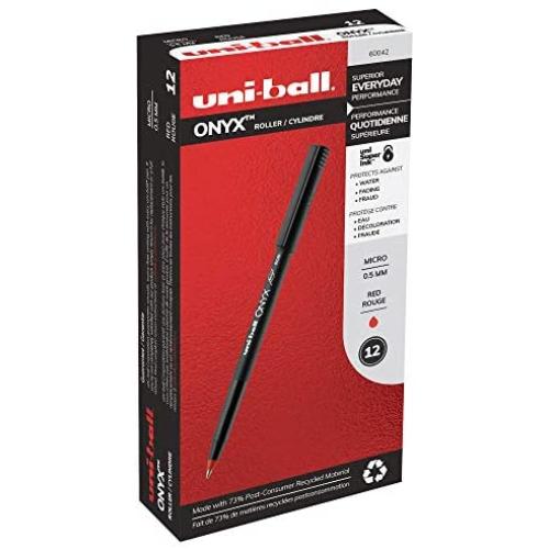 uni-ball ONYX Rollerball Pen, Micro Point (0.5mm), Red, 12 Count