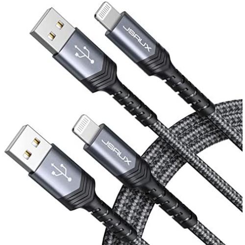 iPhone Charger Cable 2-Pack 6ft, JSAUX [Upgarded C89 Apple MFi Certified] Lightning Cable Nylon USB Fast Charging Cord Compatible with iPhone 11 Xs Max X XR 8 7 6s 6 Plus 5 5s, iPad, iPod-Grey
