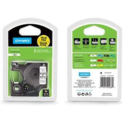 DYMO Standard D1 Self-Adhesive Polyester Tape for Label Makers, 1/2-inch, Black Print on White, 23-Foot Cartridge, 2-Pack (1926208)