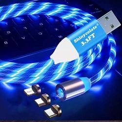 3.3ft Magnetic Charger Blue Cable, Led Flowing Shining Light UP 3 in 1 Multi Universal for Kids Christmas Halloween Party Decorations Gift Cable Compatible Micro USB Type C iProduct Android Devices