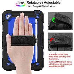 SEYMAC stock Case for iPad Mini 5/4, Protection [Full-Body] Case with 360 Degrees Rotating Stand [Pencil Holder] [Screen Protector] Hand Strap for iPad Mini 5th/4th Generation 7.9 inch(Blue+Black)