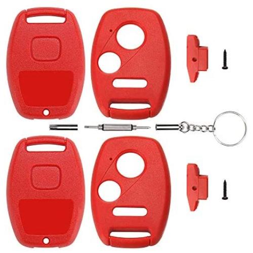 Cutting Not Required - 2 Replacement Key Fob Keyless Entry Remote Shell Case for Honda Civic/Accord/CR-V/Fit/Odyssey/Pilot/Ridgeline/CR-Z Car Key Fob Cover (2+1 Button, 2pc Red)