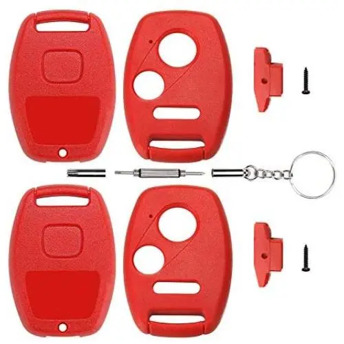 Cutting Not Required - 2 Replacement Key Fob Keyless Entry Remote Shell Case for Honda Civic/Accord/CR-V/Fit/Odyssey/Pilot/Ridgeline/CR-Z Car Key Fob Cover (2+1 Button, 2pc Red)