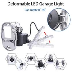 Aqonsie LED Garage Lights Bulb 6000LM Deformable Light 60W E26/E27 Ceiling lamp with 3 Adjustable Panels for Garage Workshop Warehouse Factory Supermarket Basement (Silver)