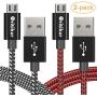PS4 Controller Charger Charging Cable – 2 Pack 10FT Nylon Braided Micro USB 2.0 High Speed Data Sync Cord for Playstation 4, PS4 Slim/Pro, Xbox One S/X Controller, Android Phones (2 Pack)