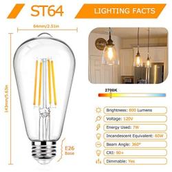 12Packs Vintage LED Edison Bulbs, 60W Equivalent 7W, 800Lumens, Dimmable ST64 Antique LED Filament, Soft Warm White 2700K, E26 Medium Base Light Bulbs High Brightness Clear Glass for Bedroom Office
