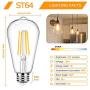 12Packs Vintage LED Edison Bulbs, 60W Equivalent 7W, 800Lumens, Dimmable ST64 Antique LED Filament, Soft Warm White 2700K, E26 Medium Base Light Bulbs High Brightness Clear Glass for Bedroom Office
