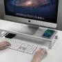 Aluminum Monitor Stand with Wireless Charing Pad and 4 USB 3.0 Ports,Support Transfer Data and Charging,Keyboard and Mouse Storage Desk Organizer up to 27inch for Computer MacBook PC (Silver)