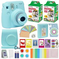 Fuji Instax Mini 9 Instant Camera ICE Blue w/Case + Fuji Instax Film Value Pack (40 Sheets) for Fujifilm Instax Mini 9 Camera + Accessories, Color Filters, Photo Album, Selfie Lens + More
