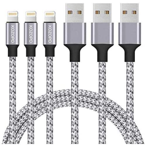 KOZOPO iPhone Charger Fast Charging Nylon Braided 3Pack 6feet Durable High Speed Data Sync Cord Connector Extra Long Power Cable Compatible with iPhone 12/11 Pro Max/XS MAX/XR/X/8/7/Plus/6S/SE/iPad