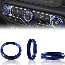 Climate Control Knob Covers for Wrangler JL， HVAC Radio Tuner Control Knobs Covers Trim Ring Bezels Interior Upgrade Kit，Compatible with Jeep Wrangler JL & Gladiators JT (2018-2021) - Blue
