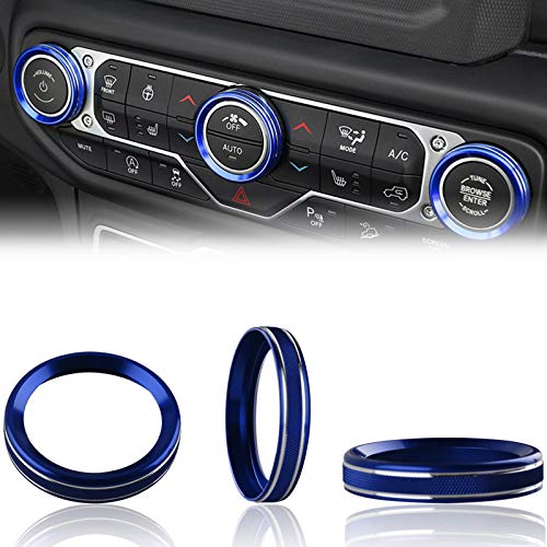 Climate Control Knob Covers for Wrangler JL， HVAC Radio Tuner Control Knobs Covers Trim Ring Bezels Interior Upgrade Kit，Compatible with Jeep Wrangler JL & Gladiators JT (2018-2021) - Blue