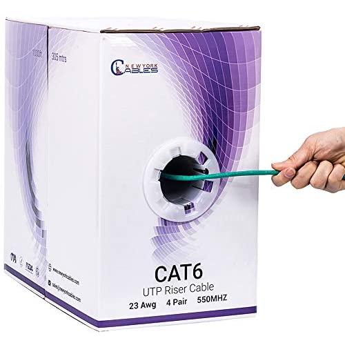 Newyork Cables Cat6 Riser (CMR) 1000ft - 4 Pair Solid 23AWG, Ethernet Cable 1000 ft Outdoor - 550MHz 10 Gigabit Speed, Unshielded Twisted Pair (UTP), Bulk Ethernet Cable - Green