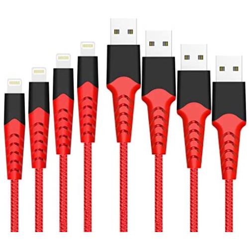 Boreguse Lightning Cable, Apple Certified, 4Pack [3.3FT 6.6FT] Nylon Braided Durable Fast sync & Charging Cord for iPhone Xs,XS Max,XR,X,8 Plus,8,7 Plus,7,6 Plus,6,6S Plus,6s,5,iPad and More(red)