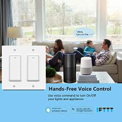 Smart Light Switch, Aleath Smart Switch, 2.4Ghz WIFI Light Switch - Neutral Wire Needed, Compatible with Alexa, Google Assistant and IFTTT, Remote Control - 2gang