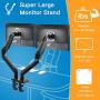 HUANUO Dual Monitor Stand - Double Gas Spring Arm Monitor Desk Mount for Two 35 inch LCD LED Screens, Height Long Adjustable VESA Mount with Clamp, Grommet Mounting Base, Hold up to 26.4lbs