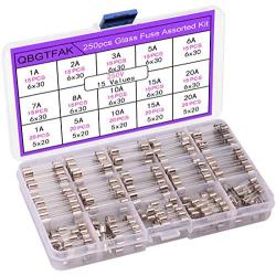250pcs Quick Blow Glass Tube Fuse Assorted Kit 250V 1A, 2A, 3A, 5A, 6A, 7A, 8A, 10A, 15A,20A, 6x30mm, 250V 1A, 5A, 10A, 15A, 20A, 5x20mm QBGTFAK (5x20mm and 6x30mm)