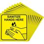 10 Pieces Sanitize Hands Here Signs Stickers Use Hand Signs 6 x 6 Inch Quality Self-Adhesive Vinyl, Laminated for UV, Scratch, Water, Weather and Fade Resistance, Indoor and Outdoor (Yellow)
