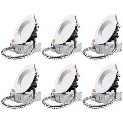 TORCHSTAR 4 Inch LED Slim Recessed Lighting with Junction Box, 12W(90W Eqv.), Dimmable Airtight Downlight, IC Rated, 5000K Daylight, ETL & Energy Star Listed, 5 Years Warranty, Pack of 6