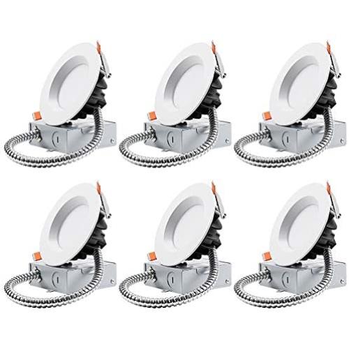 TORCHSTAR 4 Inch LED Slim Recessed Lighting with Junction Box, 12W(90W Eqv.), Dimmable Airtight Downlight, IC Rated, 5000K Daylight, ETL & Energy Star Listed, 5 Years Warranty, Pack of 6