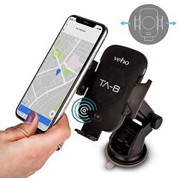 Veho TA-8 Universal in-car Smartphone Cradle/Holder with Qi Wireless Charging | Auto Sensing Open/Close Clasp System | windscreen Suction Cup & air Vent Fixing Mount(s) | Designed in UK | VAA-014-TA8