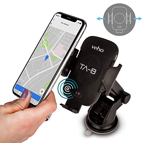 Veho TA-8 Universal in-car Smartphone Cradle/Holder with Qi Wireless Charging | Auto Sensing Open/Close Clasp System | windscreen Suction Cup & air Vent Fixing Mount(s) | Designed in UK | VAA-014-TA8