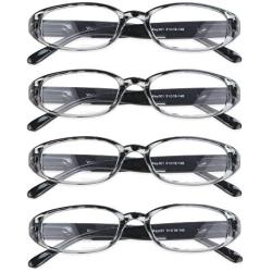 4 Pairs Reading Glasses with Spring Hinge, Blue Light Blocking Glasses for Women/Men (Black,+3.00 Magnification)