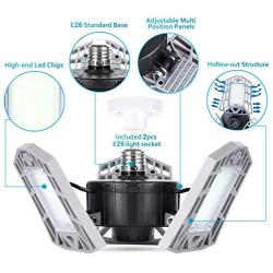 Led Garage Lights 2-Packs, 60w 6000 Lumens Deformable Triple Glow Garage Lighting with 3 Adjustable Led Panels, E26 Ceiling Light Led Shop Lights for Garage Warehouse Basement Workshop and Yard