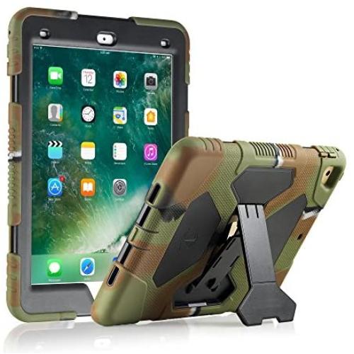 New iPad 9.7 2018 / 2017 Case, KIDSPR Lightweight Shockproof Rugged Cover with Stand Protective Full Body Rugged for Kids for New iPad 9.7 inch 2018/2017 (6th Gen, 5th Gen) (Army/Black)