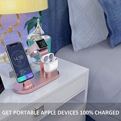 OLEBR 3 in 1 Charging Stand Compatible with iWatch Series 6/SE/5/4/3/2/1, AirPods Pro and iPhone Series 12/11 Series/Xs/X Max/XR/X/8/ 8P/7/7P/6S/6S Plus(Original Charger & Cables Required) Rose Gold