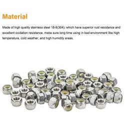 Powlankou 60 Pieces 1/4''-20 Nylon Insert Hex Lock Nuts, 304 Stainless Steel