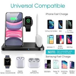 QI-EU Wireless Charger, 4 in 1 Qi-Certified Fast Charging Station Compatible Apple Watch Airpods Pro iPhone 12/11/11pro/X/XS/XR/Xs Max/8/8 Plus, Wireless Charging Stand Compatible Samsung Galaxy S20